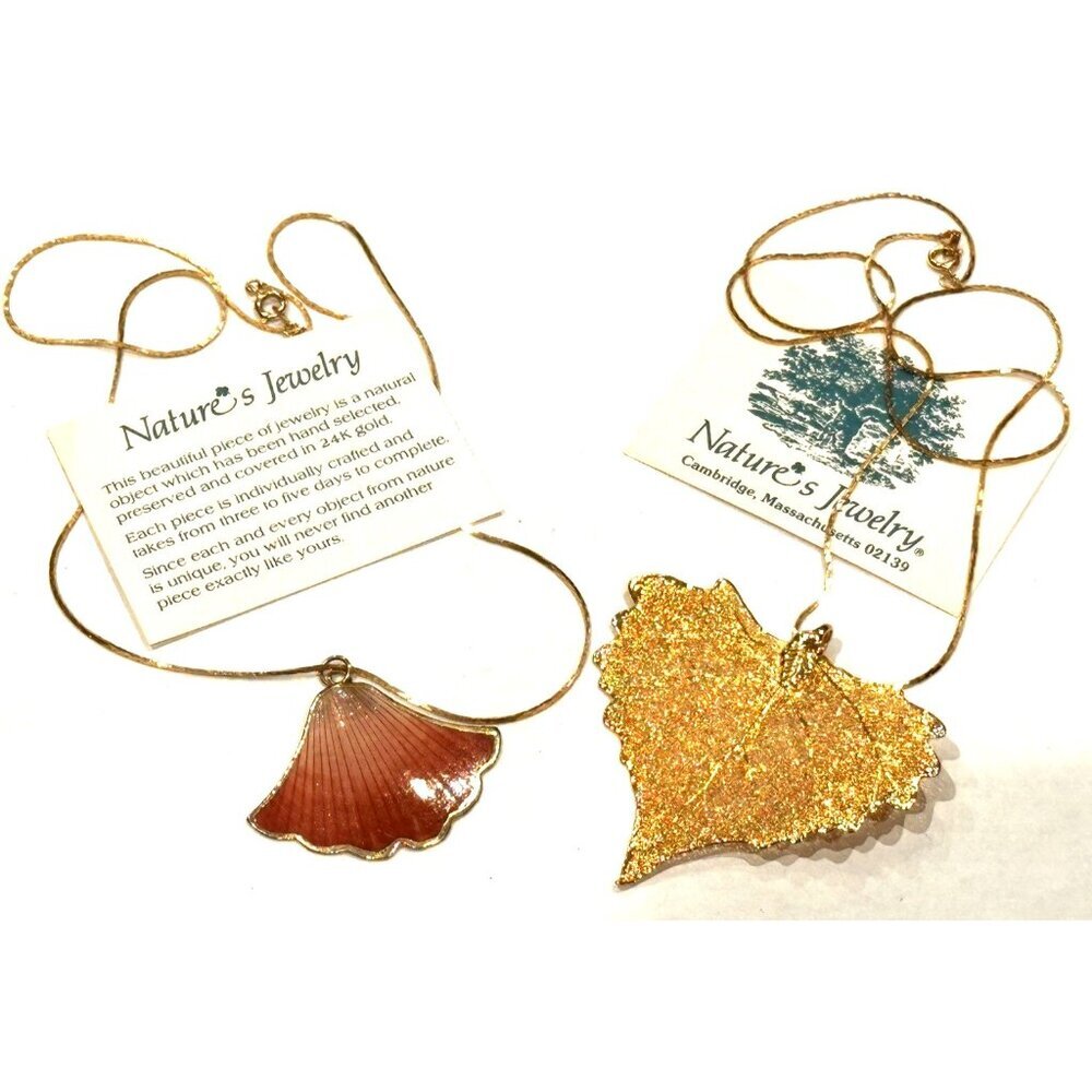 NATURES JEWELRY LEAF SHELL PENDANT 24K GOLD NECKLACE LOT 2 CAMBRIDGE MA NEW